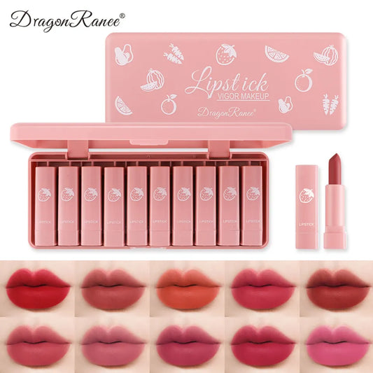 Dragon Ranee Vigor Make Up Matte Lipstick 10Pcs Set